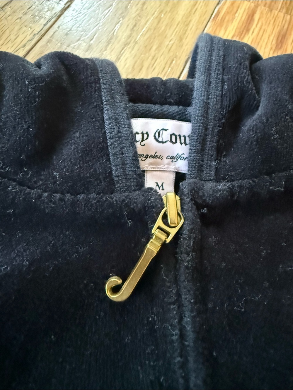 JUICY COUTURE VELOUR FULL ZIP HOODIE JACKET Black With Gold Logo Women’s Size M - Picture 8 of 14